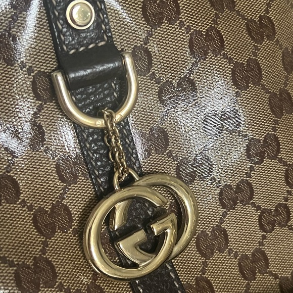 Crystal Monogram Medium GG Charm Dome Satchel Dark Brown - Picture 8 of 16